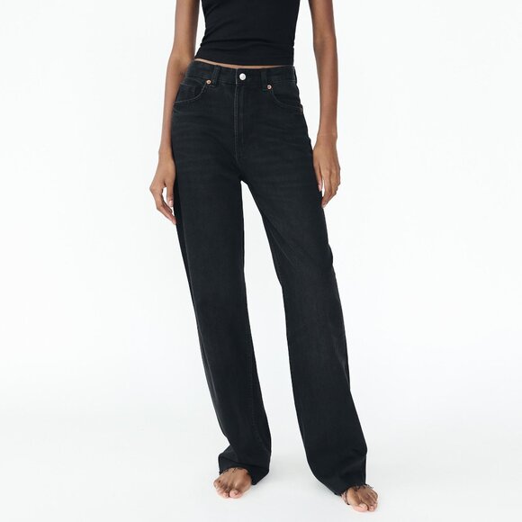 NWT ZARA TRF HIGH RISE WIDE LEG JEANS BLACK - Picture 4 of 4